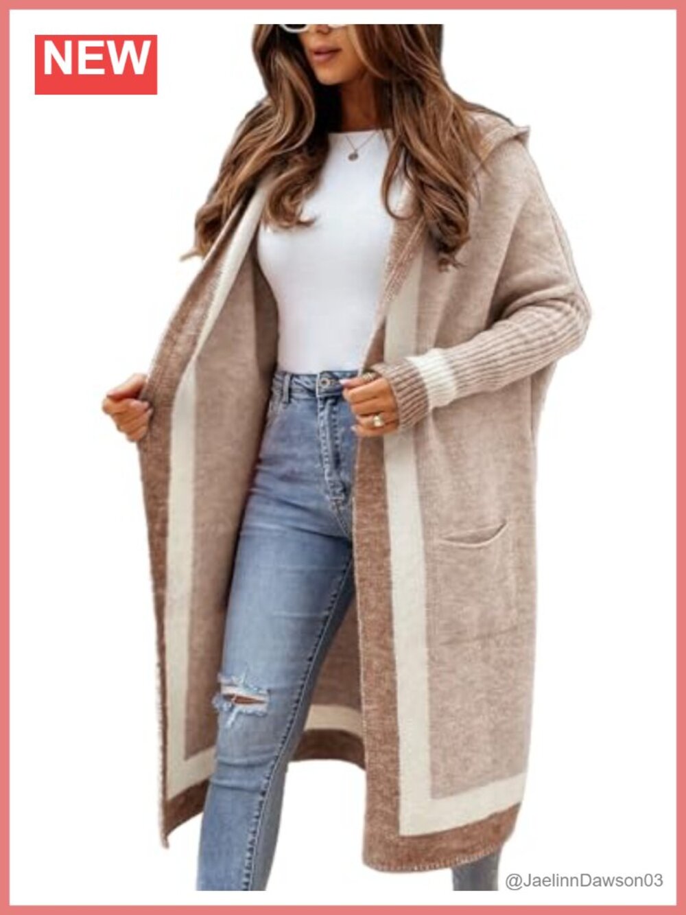 Womens Oversized Striped Open Front Hooded Long Cardigan Sweater with Pockets